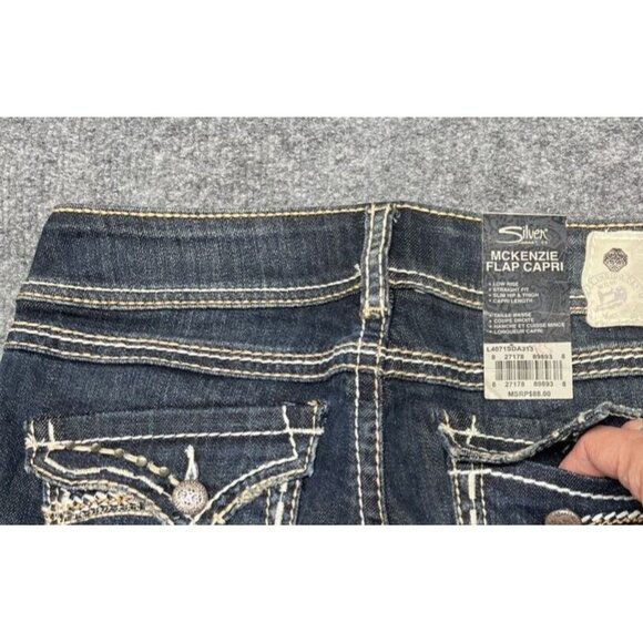 Silver Jeans Mckenzie Flap Capri Womens 26 Blue Denim Stretch Low Rise New - Picture 6 of 11